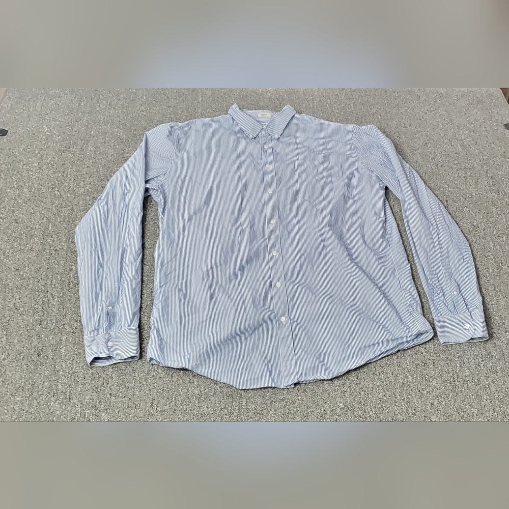 J. Crew Men's Shirt Blue XXLT Stretch Secret Wash Organic Cotton Microstripe